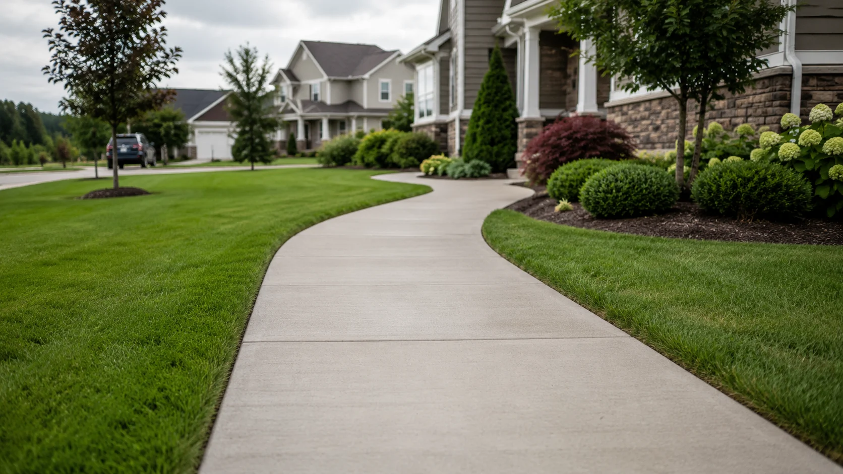 Clean concrete walkway after professional pressure washing