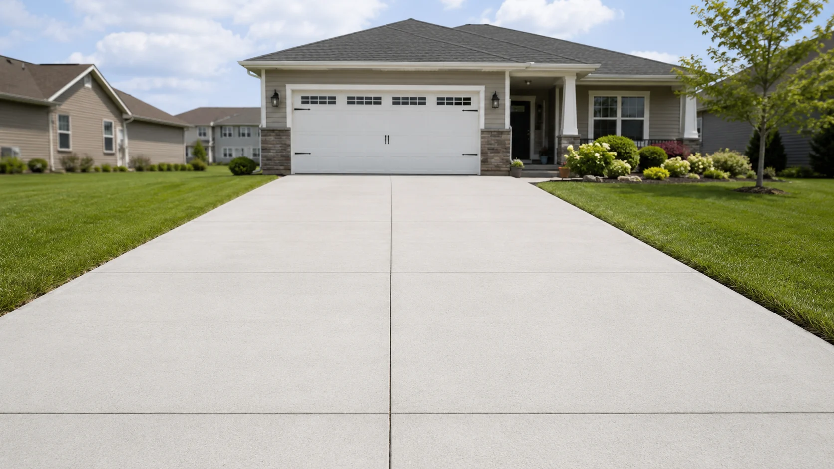 Clean two-car concrete driveway