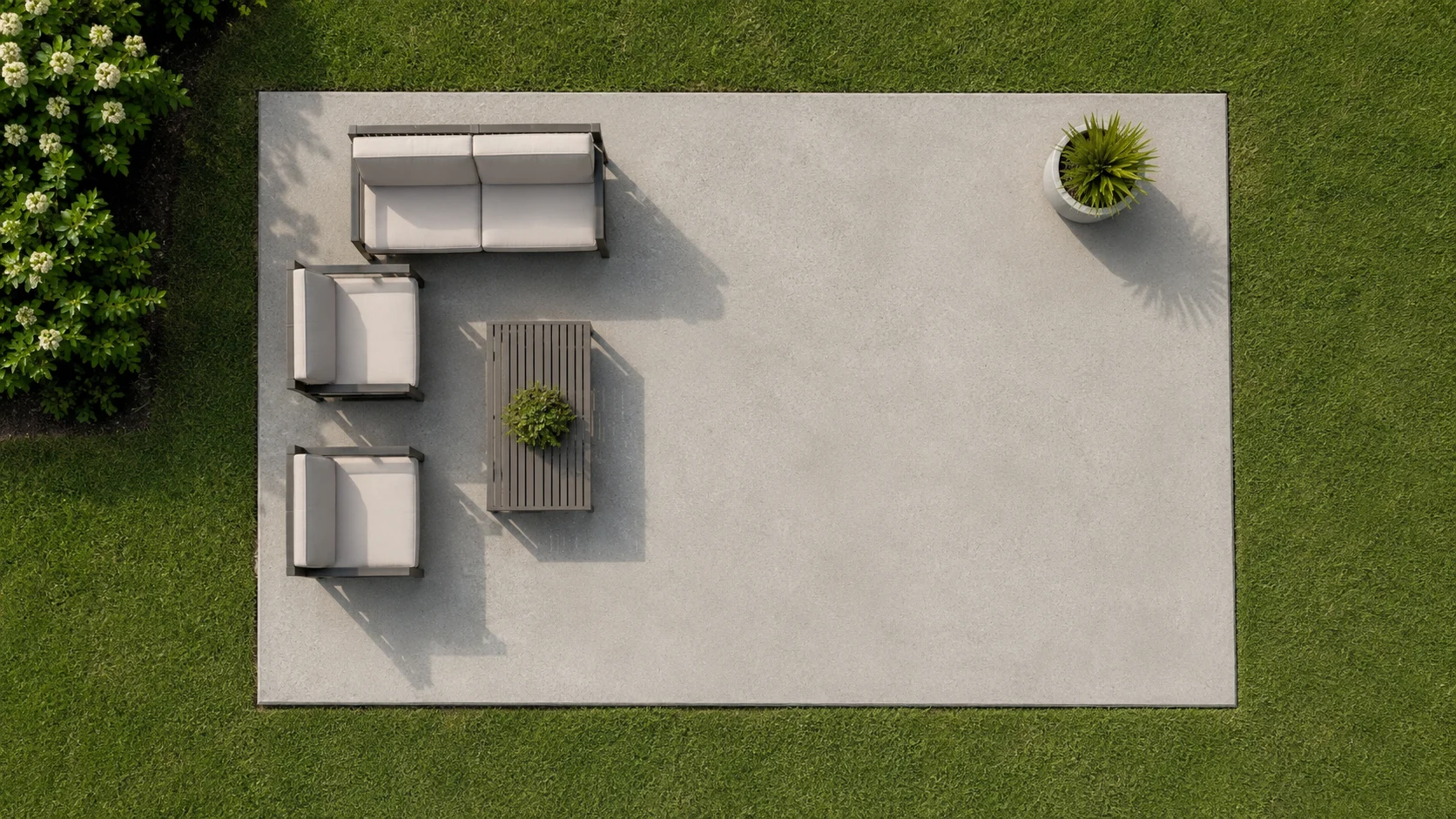 Overhead view of a clean concrete patio