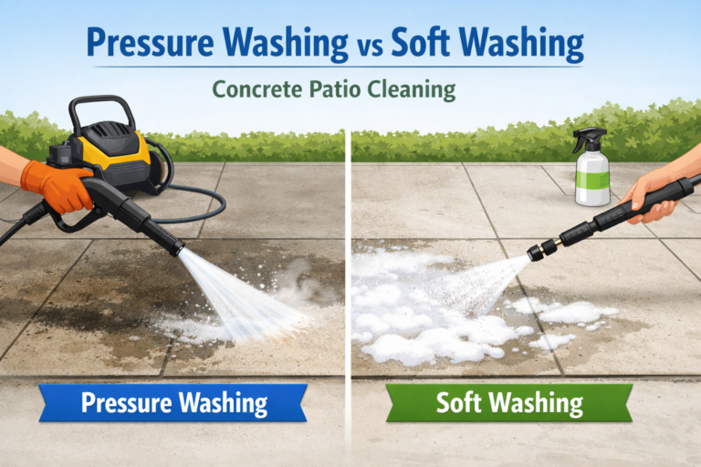 Concrete Patio Cleaning: Pressure Washing vs Soft Washing