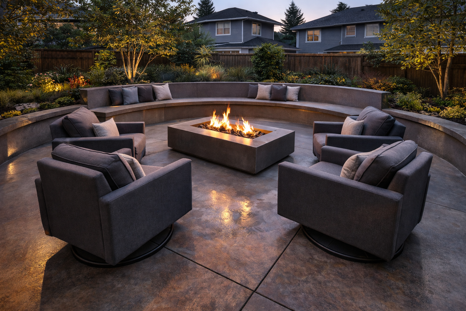 Concrete Patio with Built-In Fire Pit