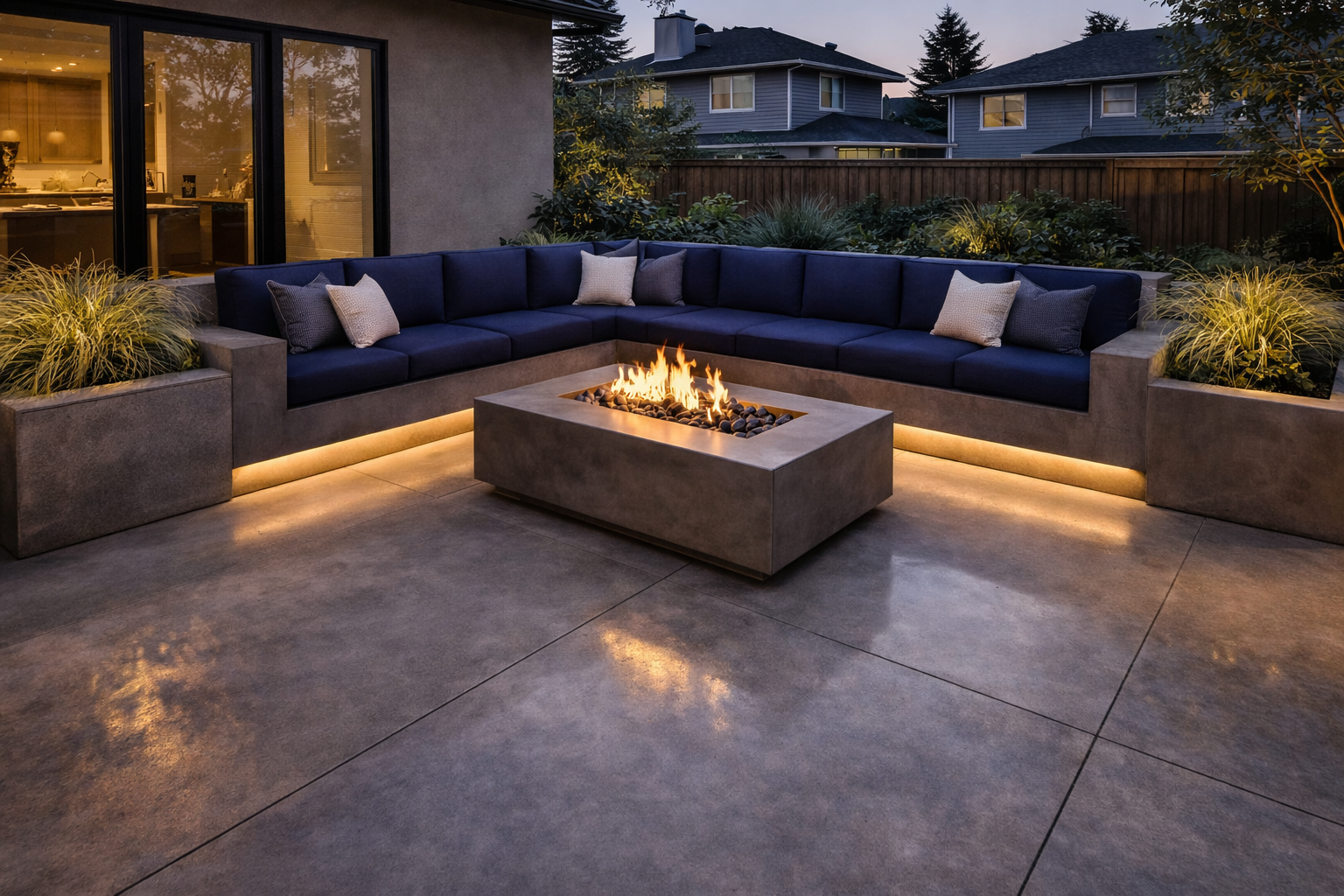 Concrete Patio with Integrated Seating